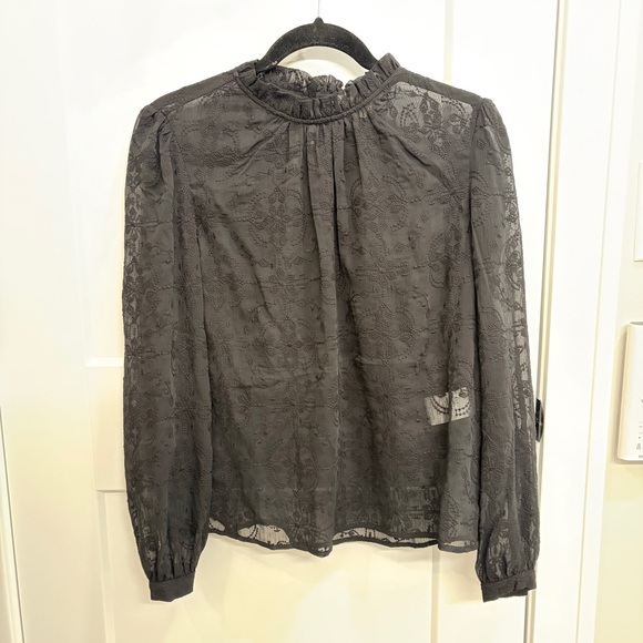 BNWT Sézane Valentine Black Embroidered Blouse US 8 FR 40 Long-Sleeve Sheer Mock - Picture 4 of 7